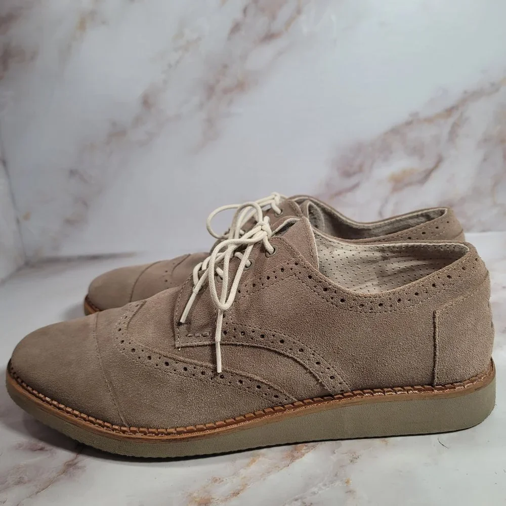 Toms Brogue Oxford Wingtips Desert Taupe Beige Suede Lace Up Dress Shoes Mens 13
